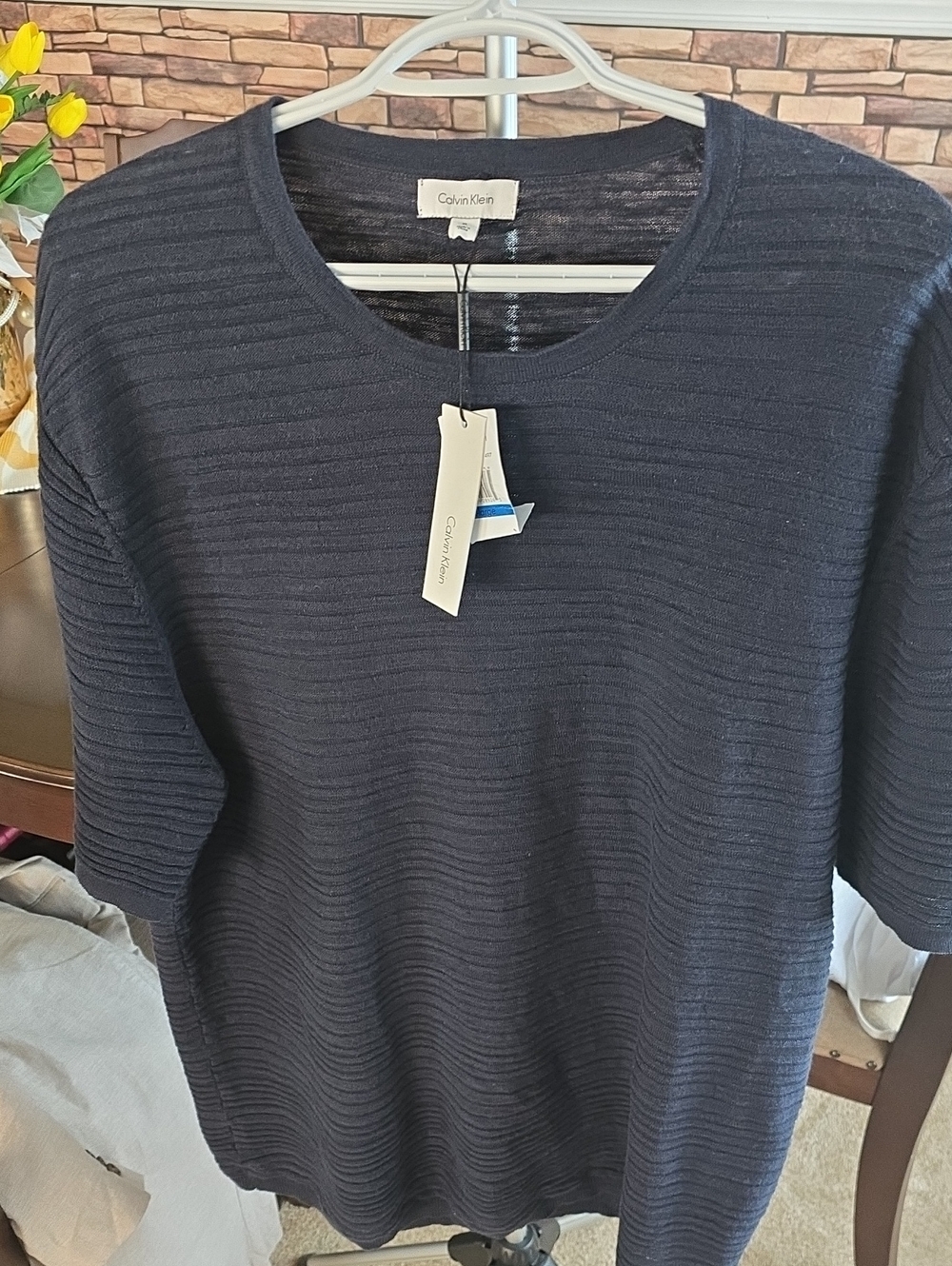 Calvin Klein Men’s Dark Navy Ribbed Crewneck Sweater